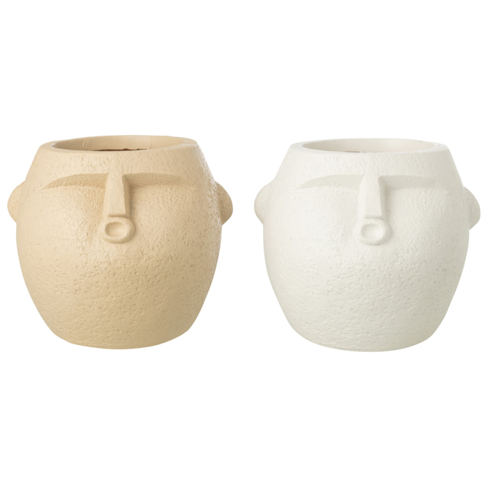 J-Line Cache-Pot - polyrésine - blanc/beige - large - 2 pièces