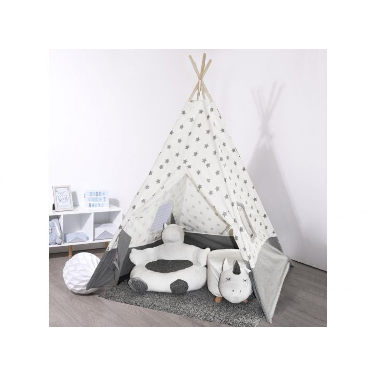 Tipi enfant étoilé blanc & gris -STARS