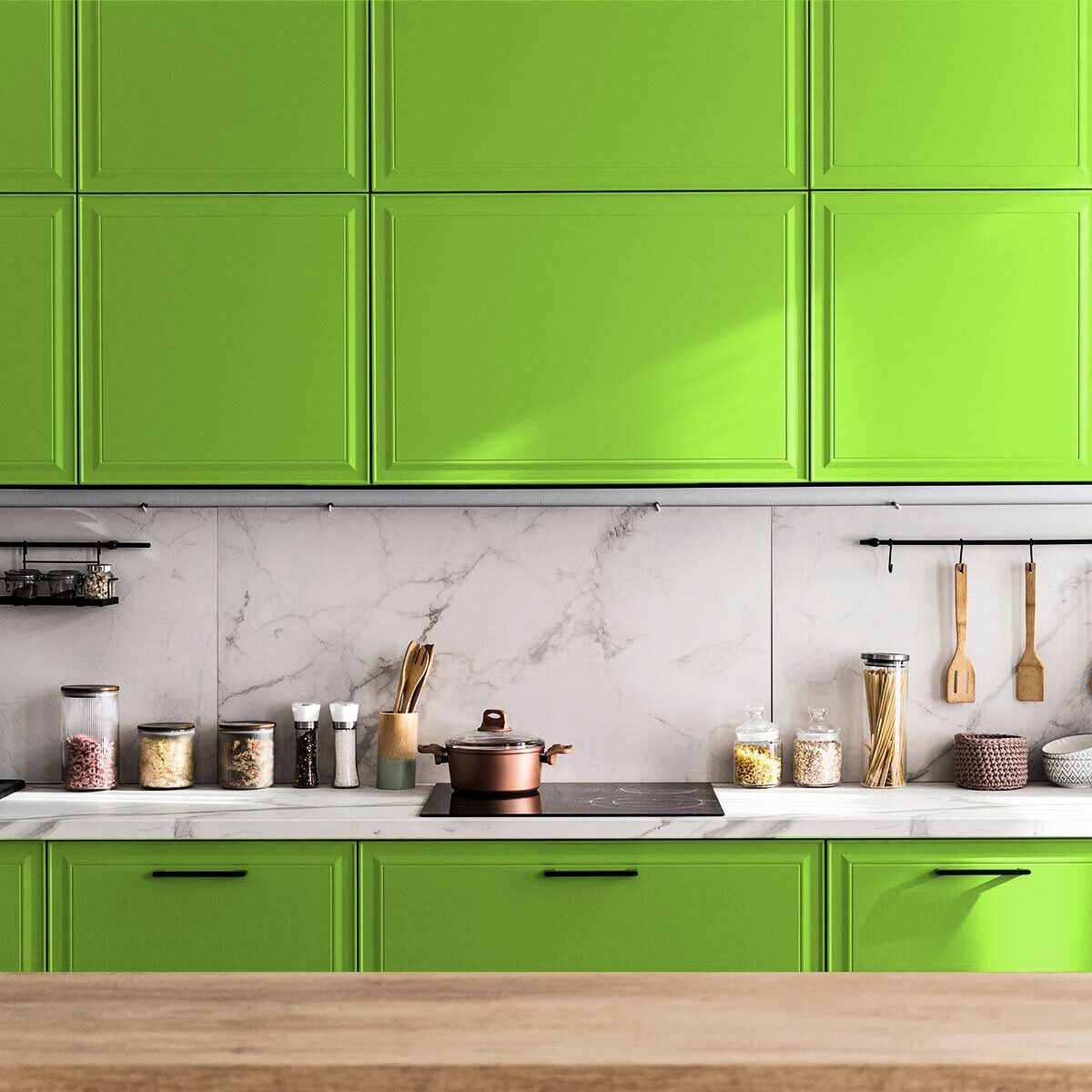 Rouleau adhésif décoratif Vinyle au Mètre - Vert pomme - Sticker Lavable Imperméable Mur Cuisine Meubles