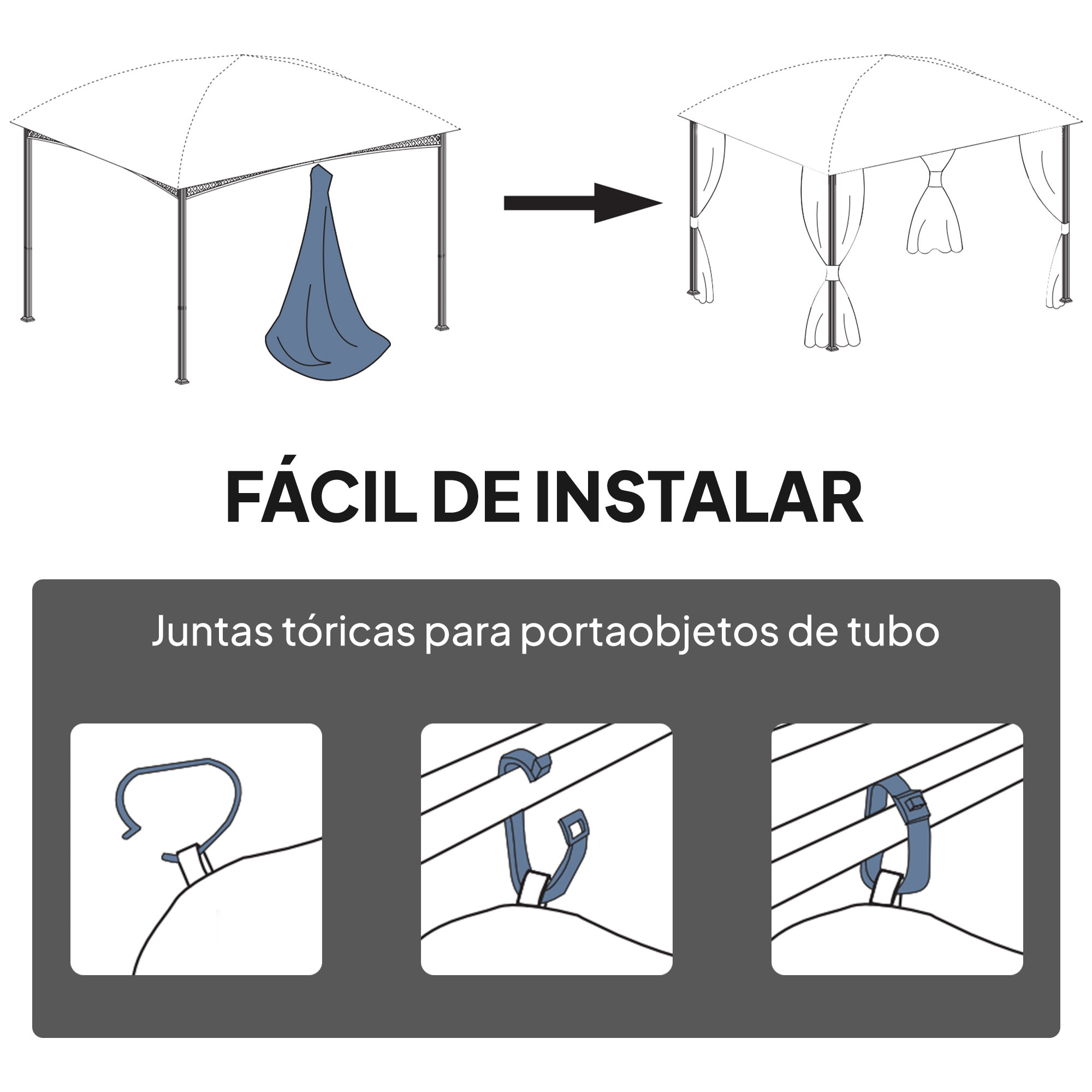 4 Paredes Laterales para Cenador, 3x3 m, Laterales de Carpa con 8 Ventanas de Malla Enrollables, Protección UV 30+, Impermeable, Reemplazo Lateral para Carpa de Jardín, Gris Claro
