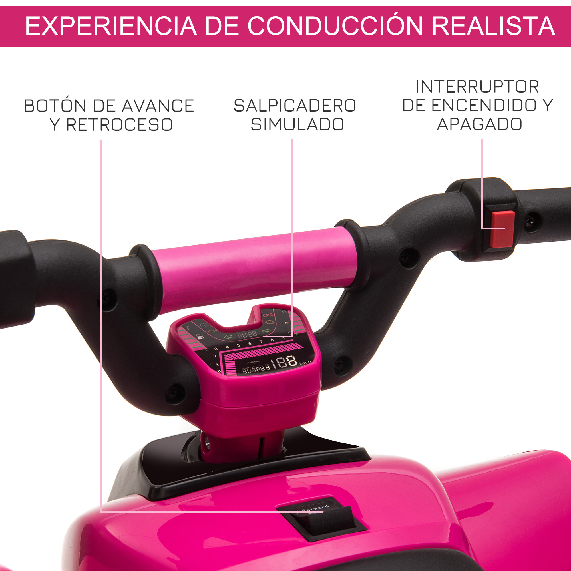 Quad Eléctrico para Niños de 18-36 Meses Vehículo Eléctrico Cuatrimoto a Batería 6V con Avance y Retroceso Carga Máx. 20 kg 72x40x45,5 cm Rosa