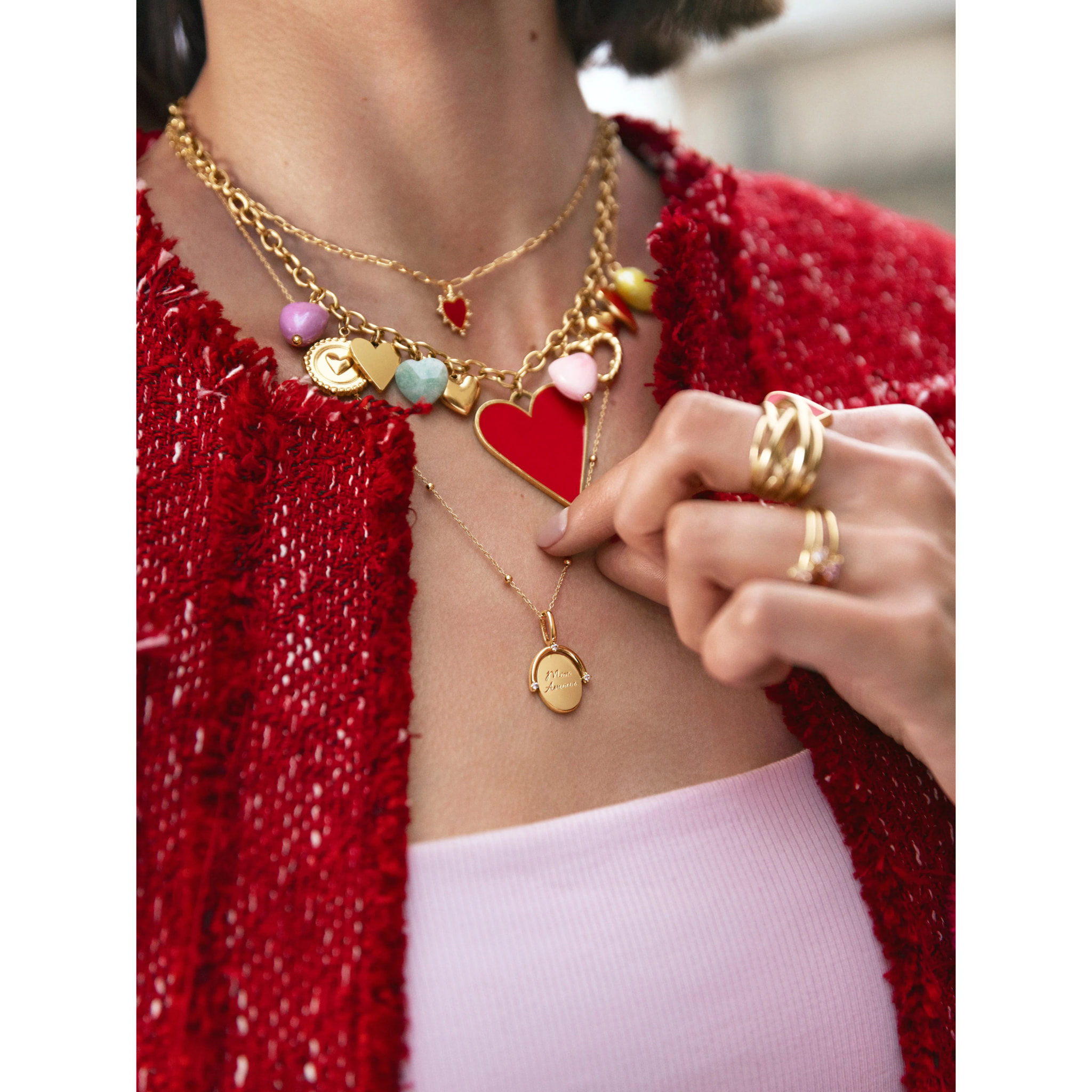 Collar Multicharms Corazones Acero Baño Oro