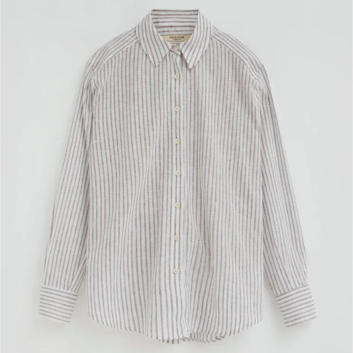 Camicia cotolino a righe bianco sporco regular fit con ricamo Polo Club