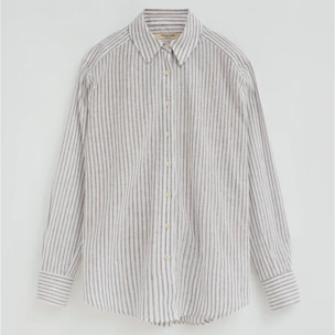 Camicia cotolino a righe bianco sporco regular fit con ricamo Polo Club