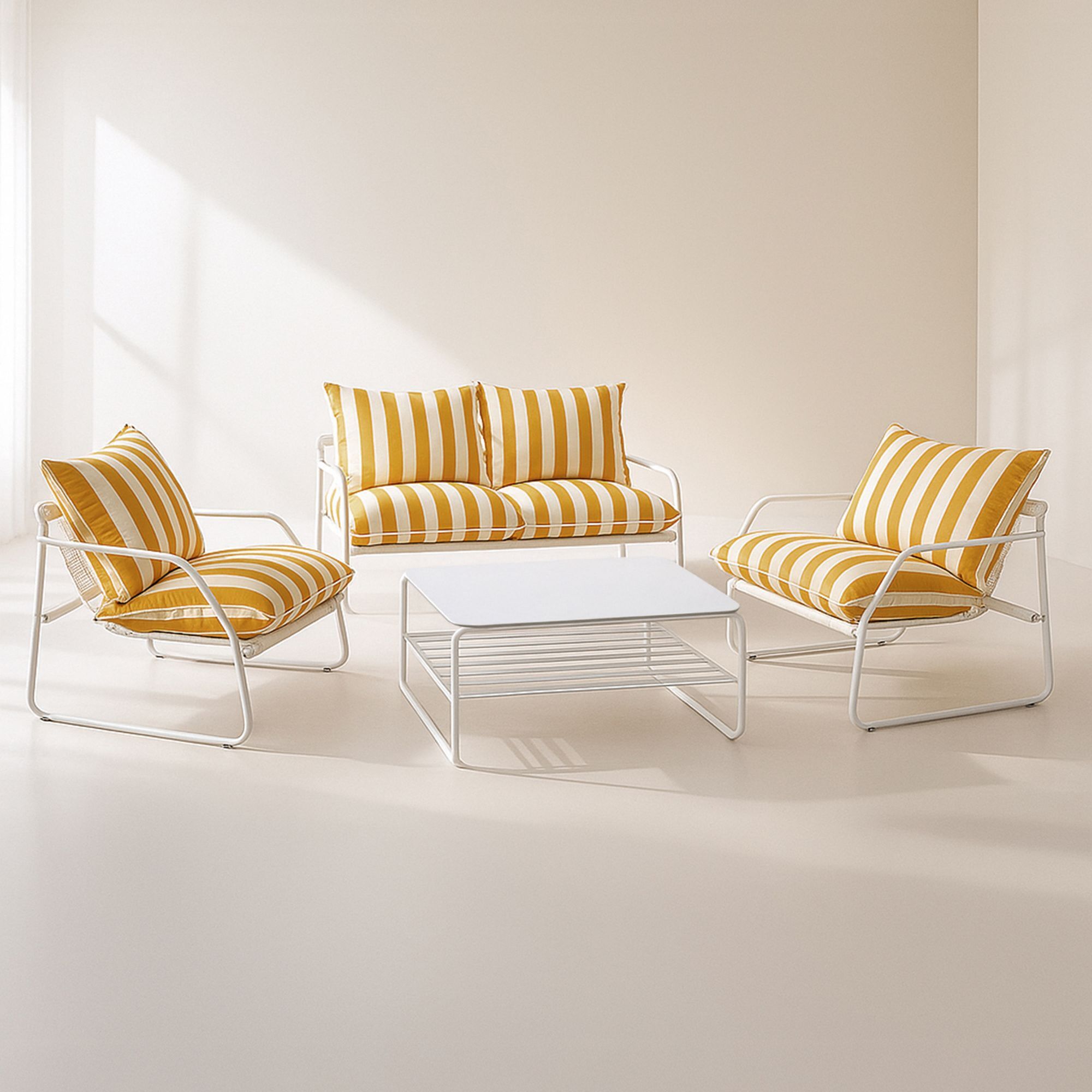 Salon de jardin 4 places en acier et tissu ocre LUIGI