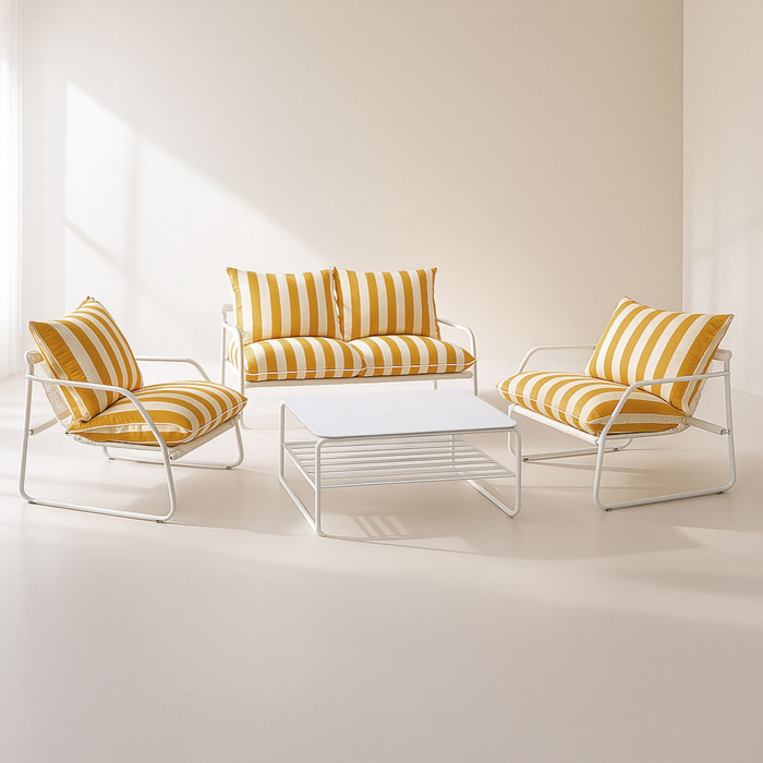 Salon de jardin 4 places en acier et tissu ocre LUIGI