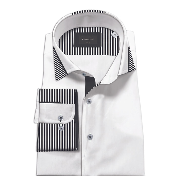 Camicia Uomo Italiano Slim Satin Unito Bianco