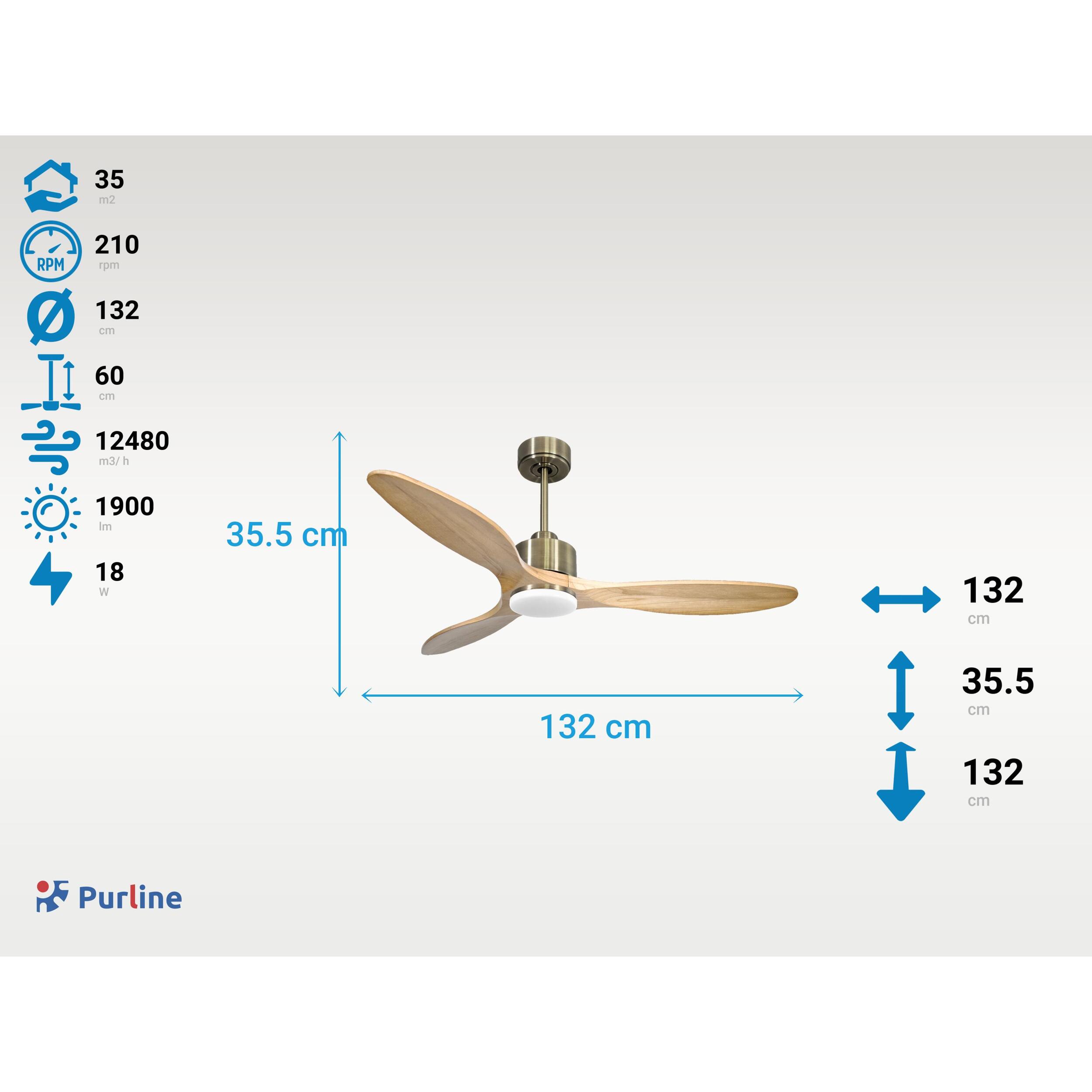 Ventilateur de plafond Réversible  Thermostat Dimmable Wifi Moteur à courant continu Toits en pente Télécommande Lumière à trois tons Hypersilence Mémoire