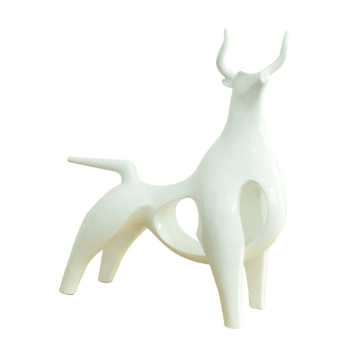 Statue taureau minimaliste blanc en résine laquée H50cm - TODOR