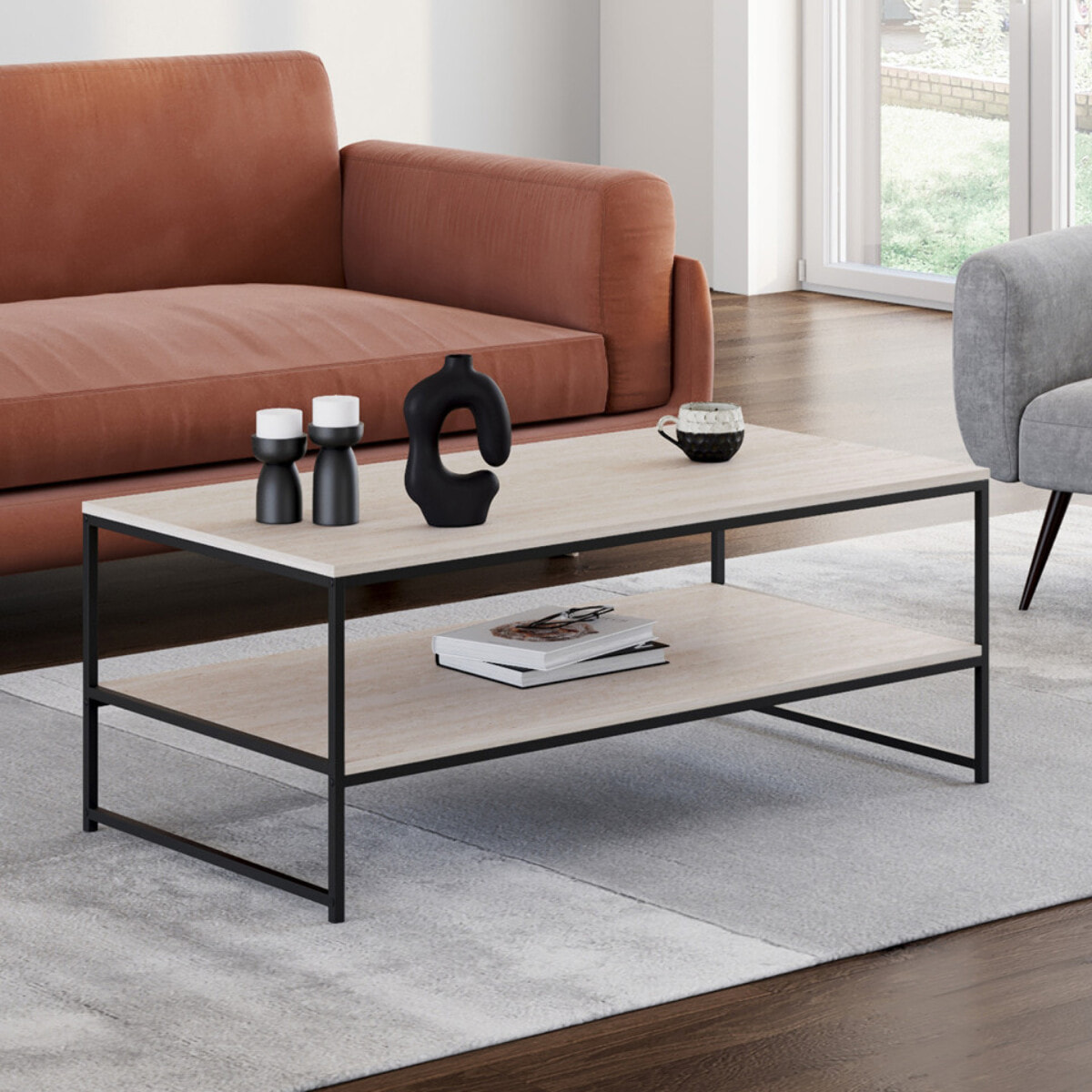 Table basse double plateau effet travertin