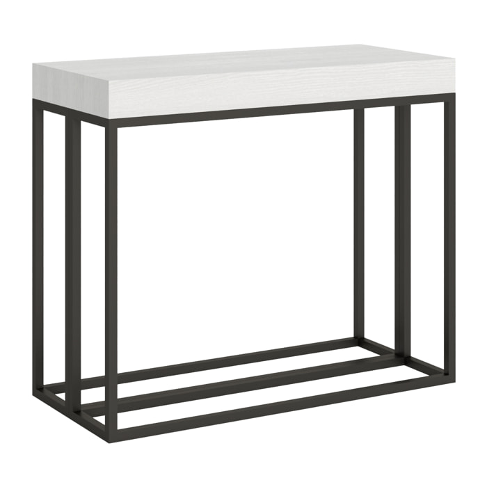 Console extensible 90x40/300 cm Epoca Frêne Blanc cadre Anthracite