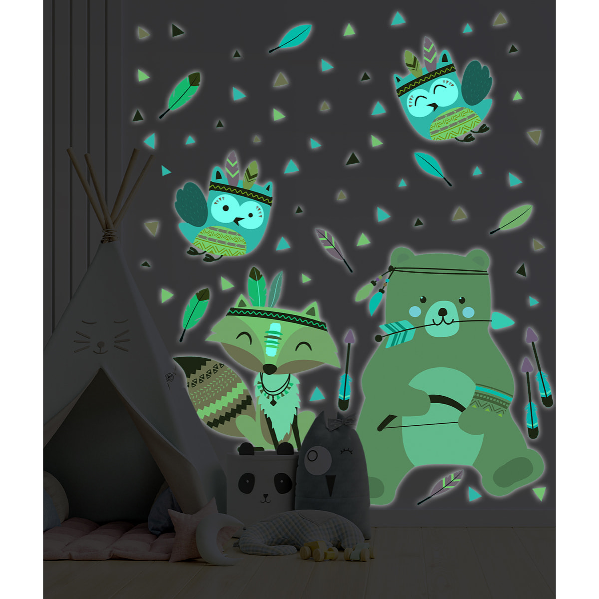 Sticker phosphorescent lumineux - OURSON ET LES ANIMAUX INDIENS