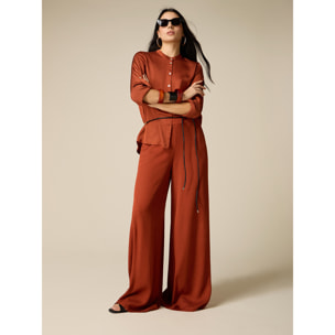 Oltre - Pantalones palazzo mezcla de lino - Naranja sol