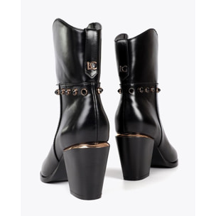 Stivaletto Cowboy con Tacco e Dettagli Metallici