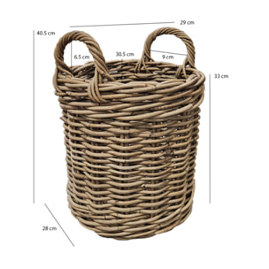Petit Panier Rond H. 41 cm en Kubu Naturel Tressé avec Anses - ENRICO
