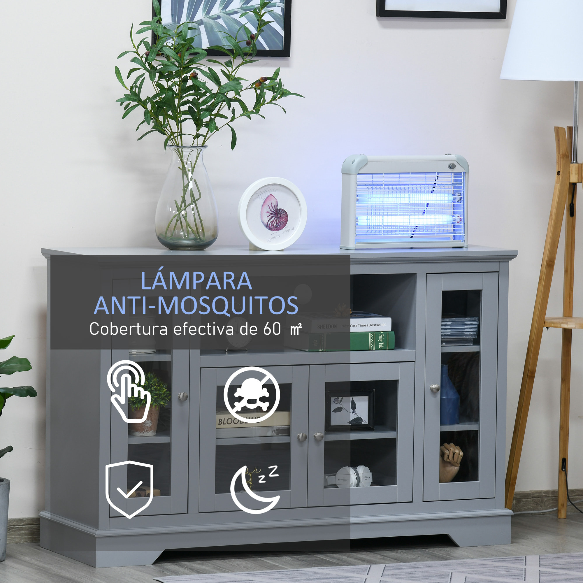 Lámpara Antimosquitos Eléctrico Profesional Mata Mosquitos Eléctrico 15W de Cada Tubo área 60m² con Luz UV para Exterior e Interior