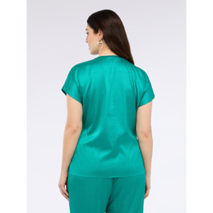 Fiorella Rubino - Blusa de satén con escote cruzado - Green Water