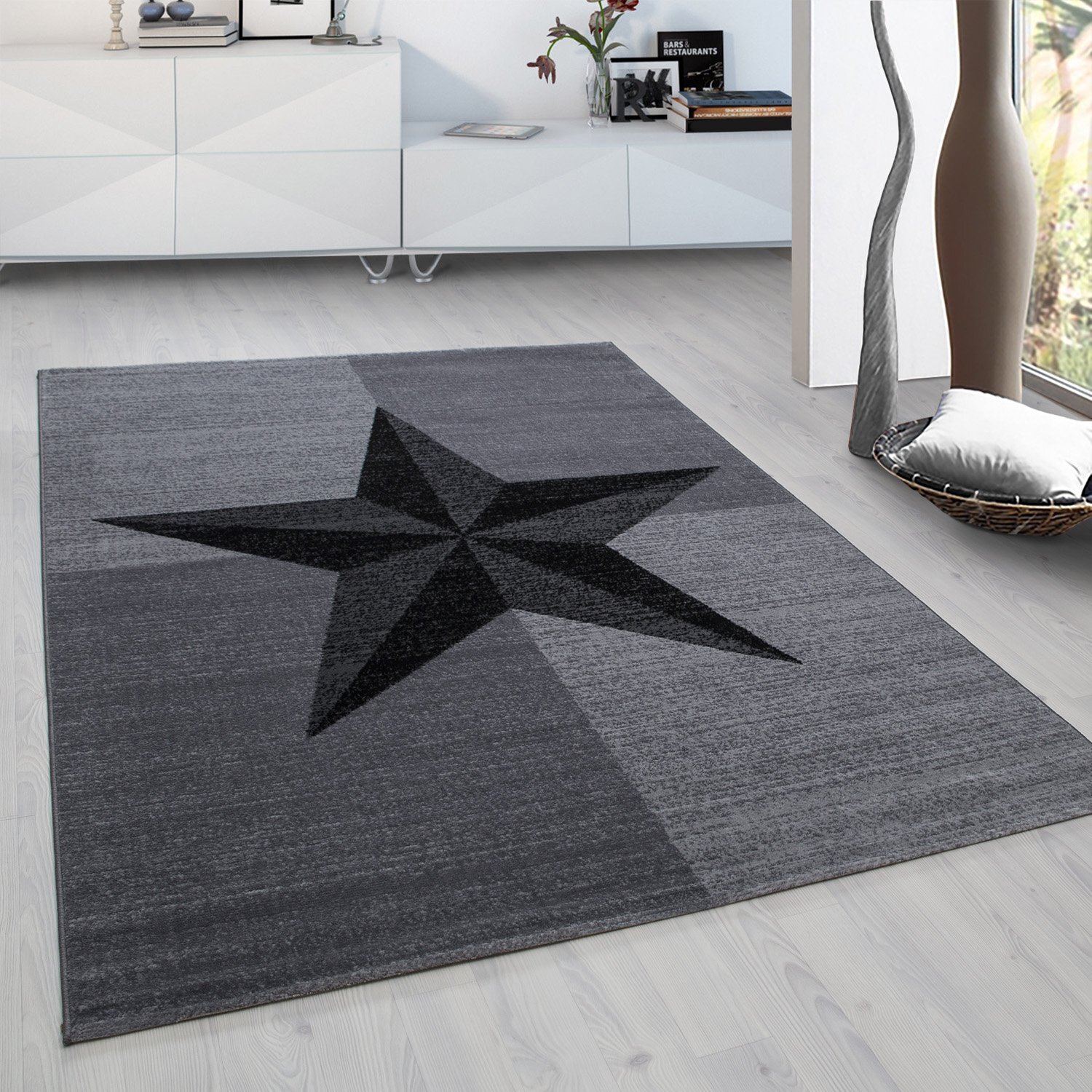 PLUS - Tapis à poils courts étoile gris - PLU8002GRI