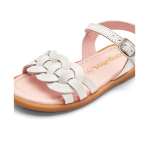 Sandalias de Niña de Piel con Nudo Trenzado Blanco