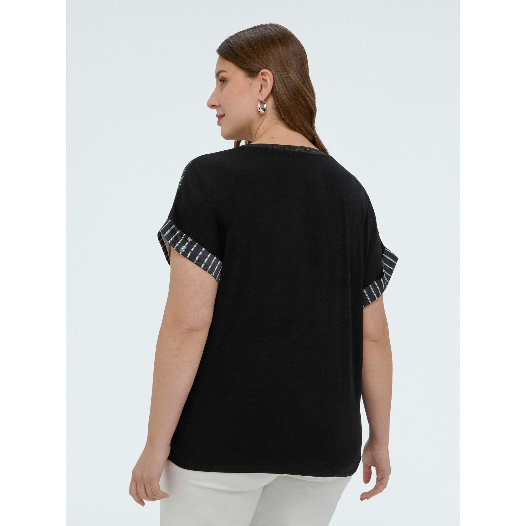 Fiorella Rubino - T-shirt bimaterica fantasia nodi - Nero