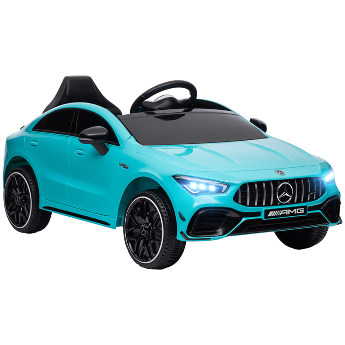 Coche Eléctrico para Niños de +3 Años Mercedes-AMG CLA 45 Carro Eléctrico Infantil con Batería 12V Mando a Distancia Faros LED Bocina Música y Ruedas Auxiliares Azul Claro