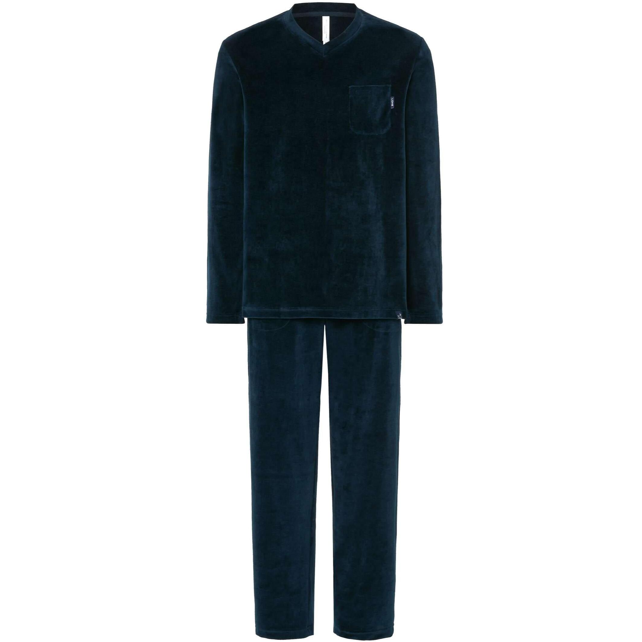 Pijama hombre terciopelo, escote en pico, manga larga y pantalón y bolsillos laterales