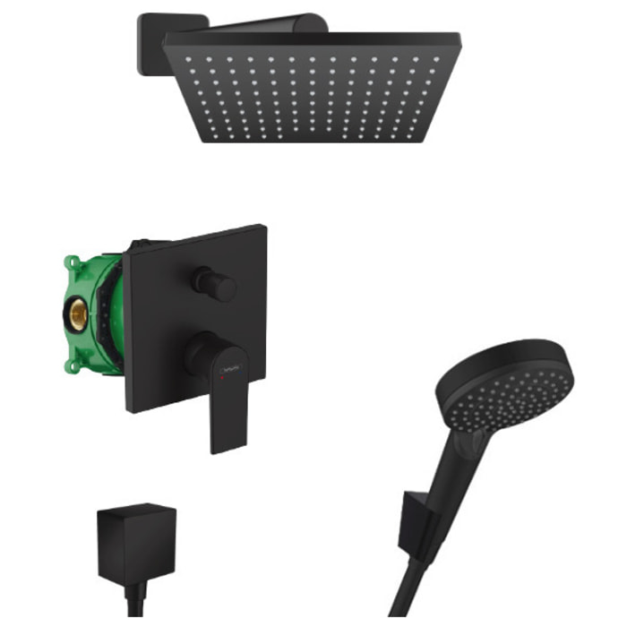 Pack douche : Porte coulissante 120cm + Set de douche tout en 1 + Receveur 120x80cm Noir