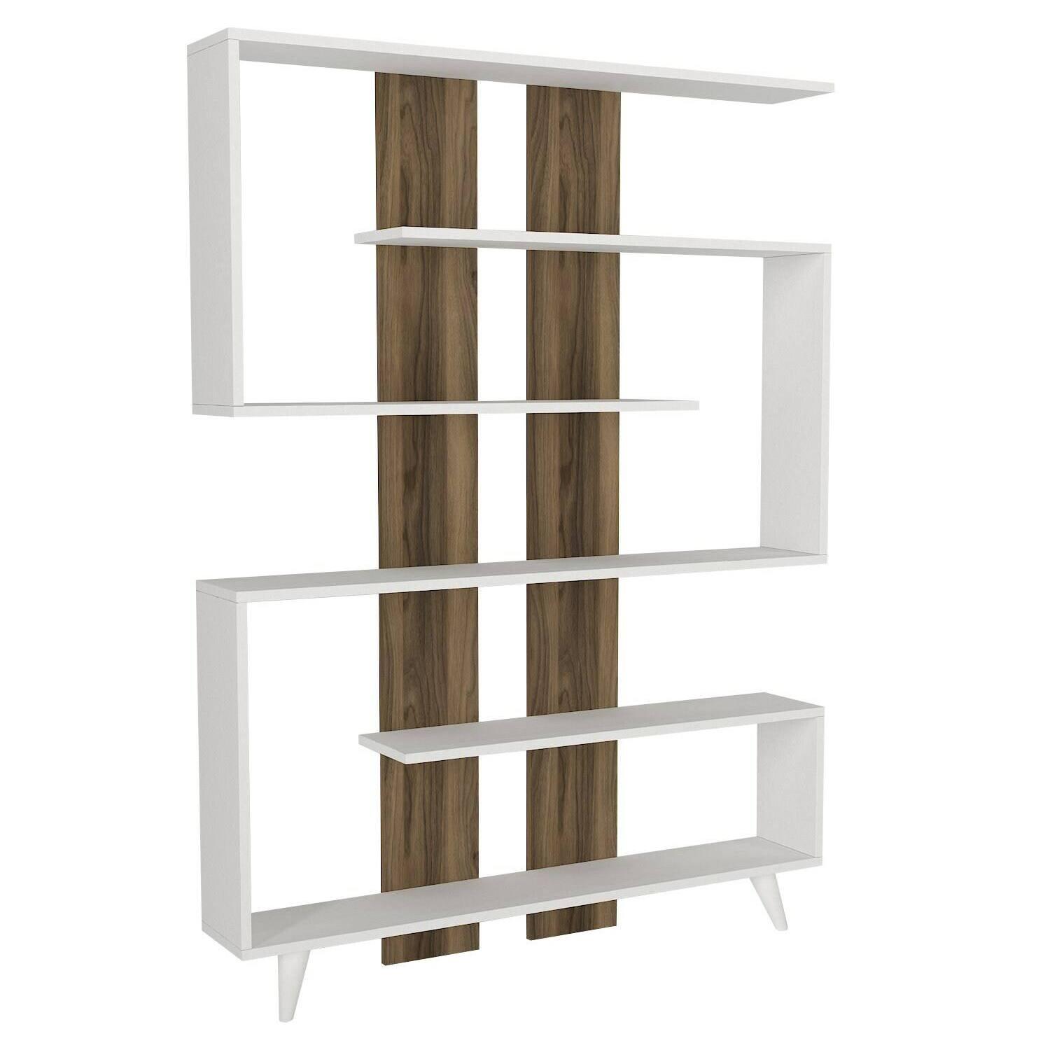 Libreria Dmandell, Scaffale da ufficio, Mobile portalibri, Biblioteca, 120x20h162 cm, Bianco e Noce