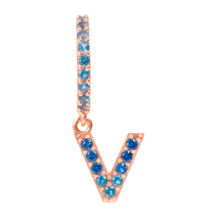 Orecchino Pendente con Lettera V in Pavé di Cubic Zirconia Rosa