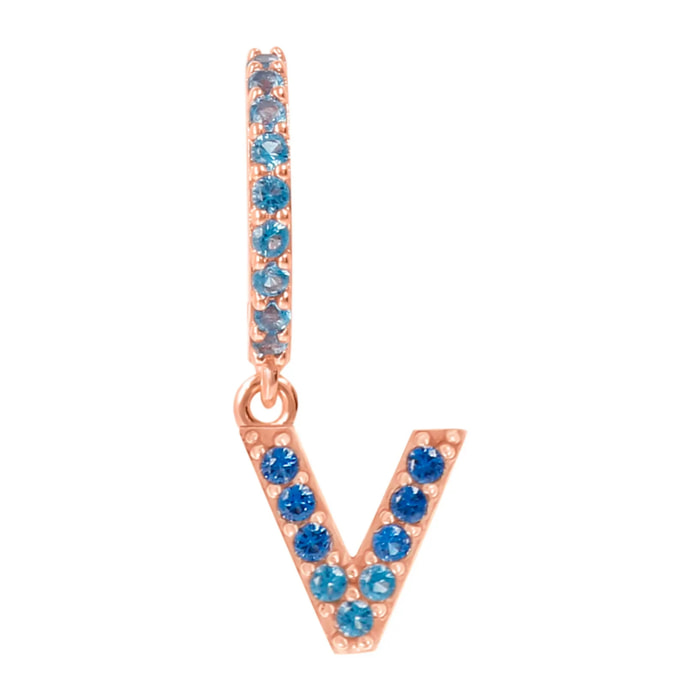 Orecchino Pendente con Lettera V in Pavé di Cubic Zirconia Rosa