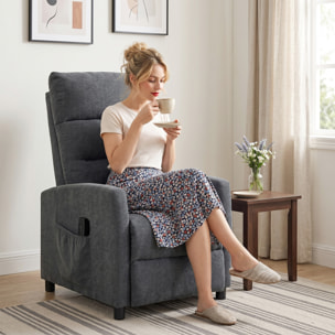 Sillón de Masaje, Sillón Relax Reclinable 160° con Mando a Distancia, Reposapiés, 2 Zonas de Masaje, Respaldo Alto, Asiento de Muelles, Bolsillos, Tapizado en Chenilla, 66x91x108 cm Gris Oscuro