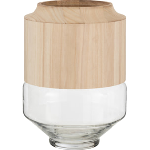 J-Line vase Rond Haut - bois/verre - marron clair - large - 30.5 cm de hauteur