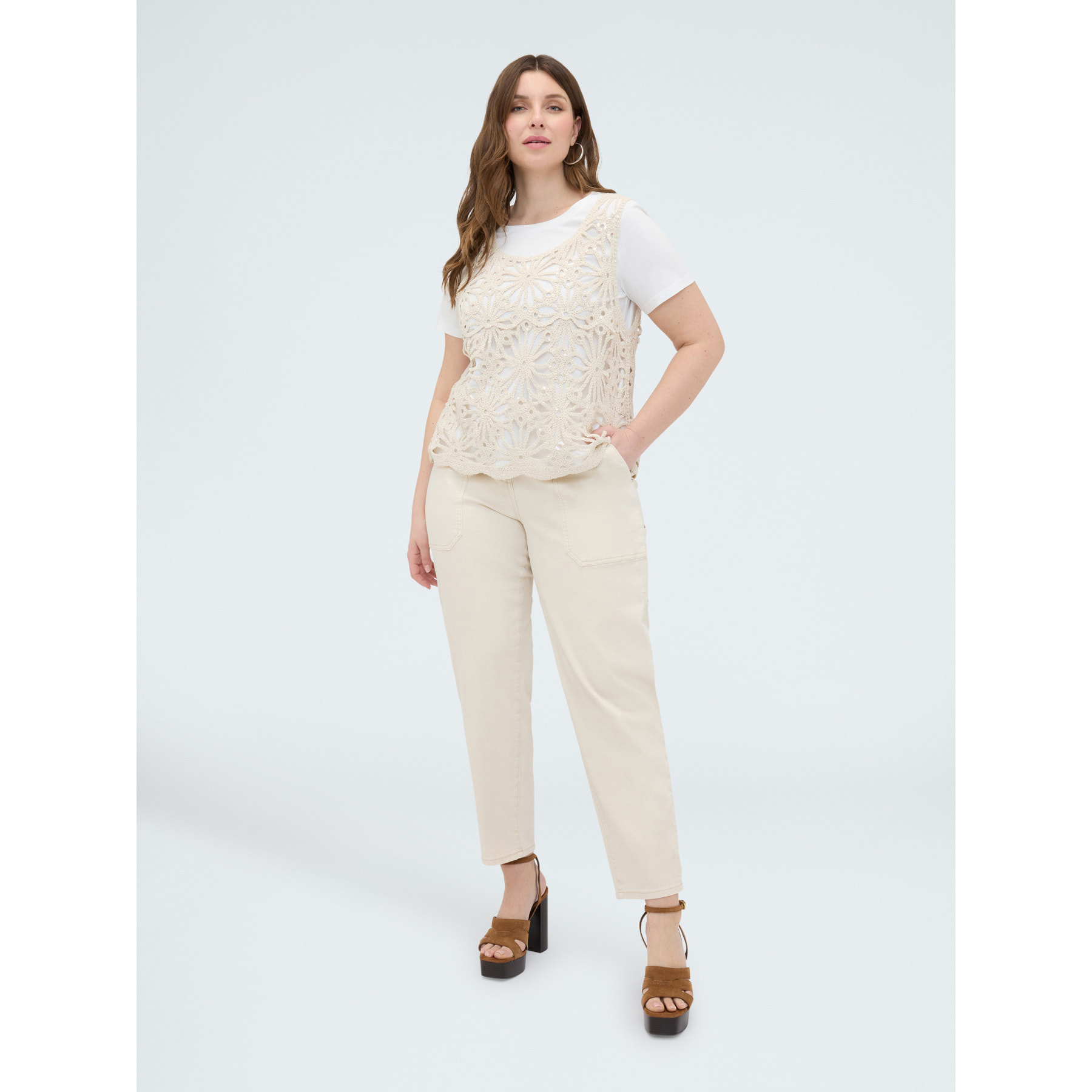 Fiorella Rubino - T-shirt con top crochet - Beige