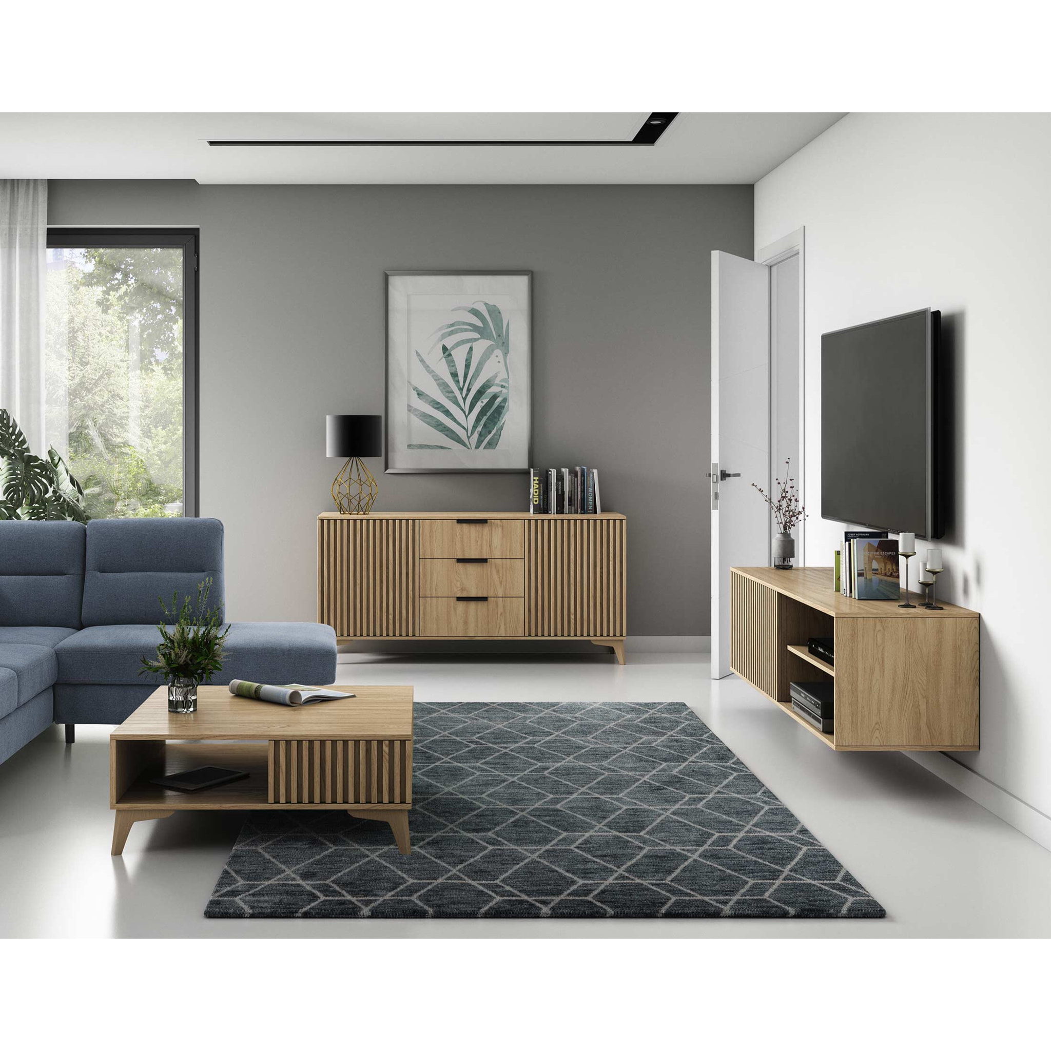 Portmore - table basse - effet bois - 1 tiroir et 1 niche - 80 cm - Bois