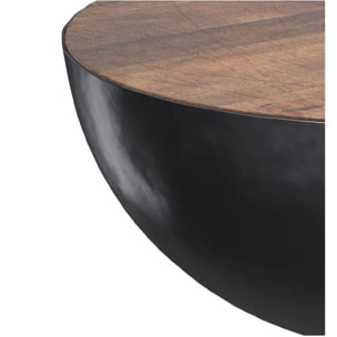 Table basse ronde en bois massif et métal D90 cm - Tajy