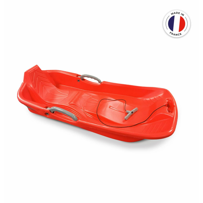 Luge 2 places Rouge avec freins. ficelle et poignée tire luge. Made in France
