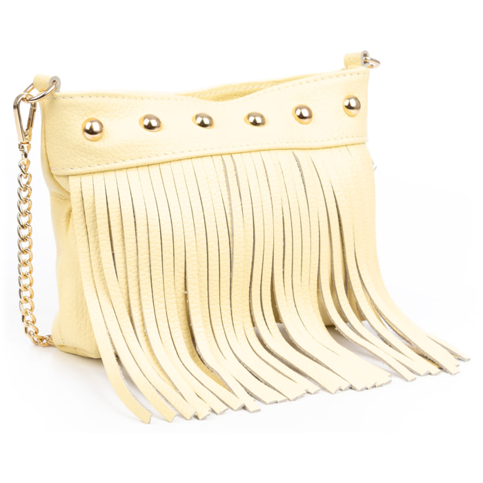 Bedulita Borsa a tracolla Donna. Vera pelle Dollaro con frange e dettagli metallici.