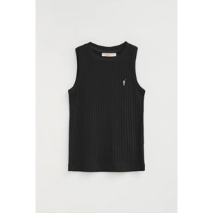 Canotta nera a coste slim fit e ricamo Rigby Go