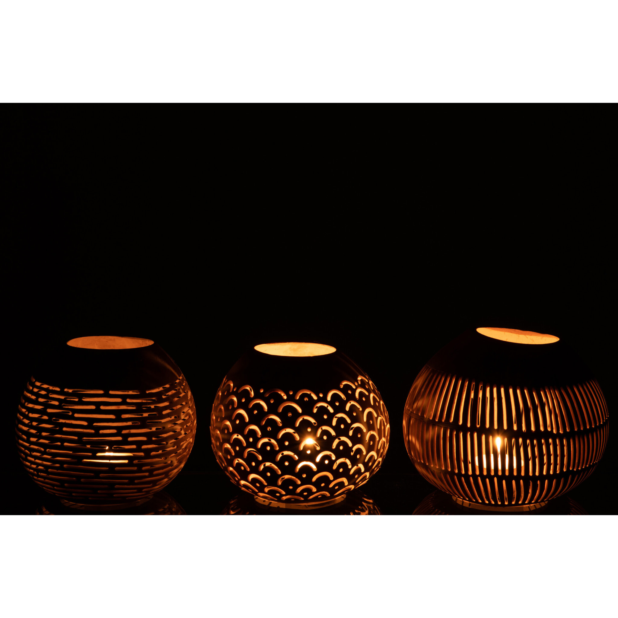 J-Line photophore Noix De Coco Lignes - rotin - naturel - 3 pièces