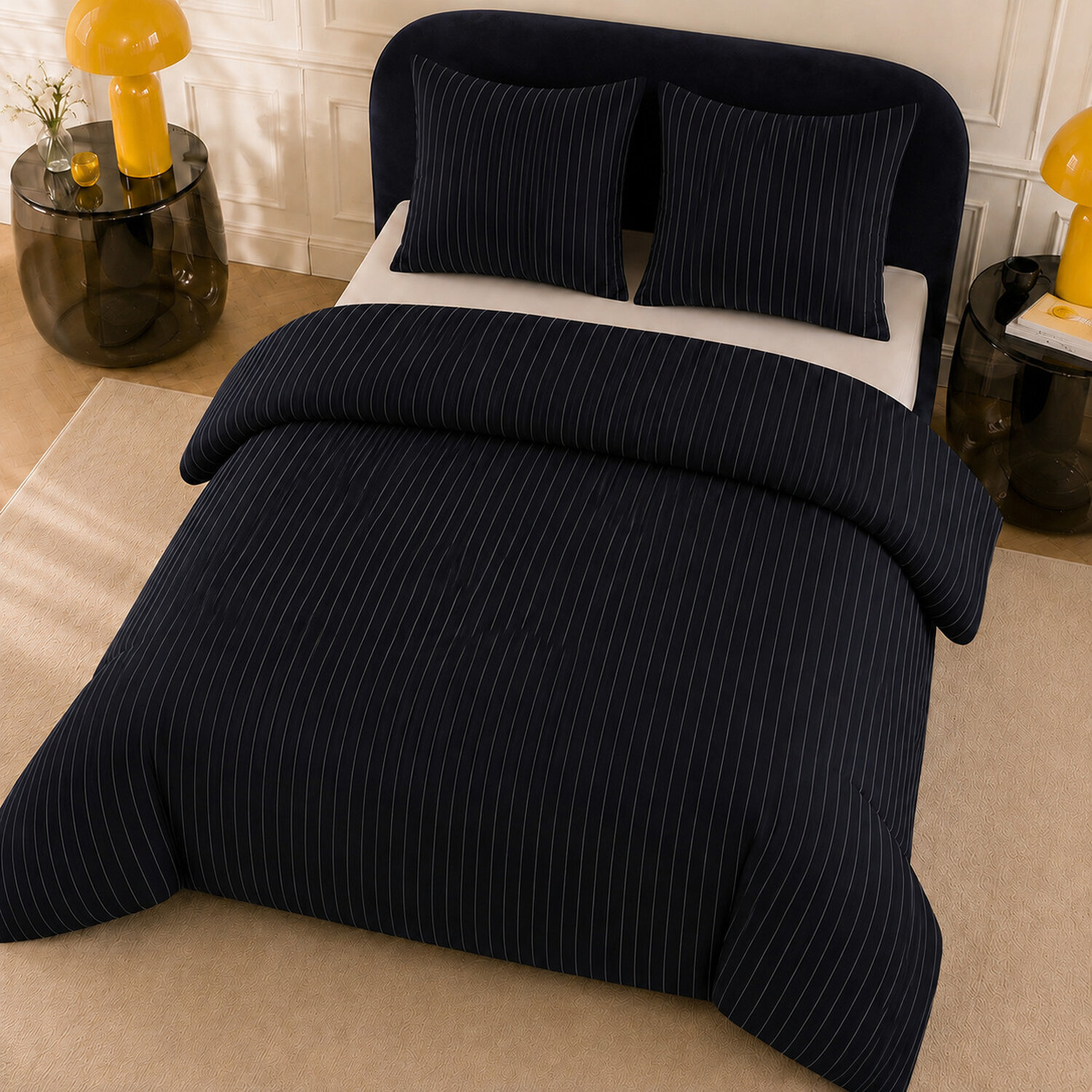 Parure housse de couette 100% percale de coton rayures verticales - LOYD