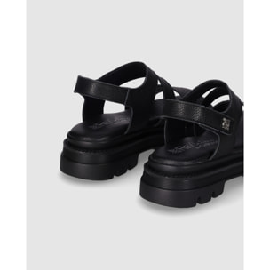 Sandalias de Piel - Negro - Tacón: Bajo