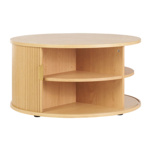 Table basse ronde finition bois clair chêne 2 portes coulissantes D80 cm EPIC