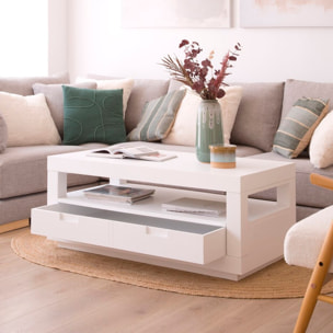 Table basse Sisal -bois massif et panneau de mdf-couleur laqué blanc mat 110 x 45 x 60 cm