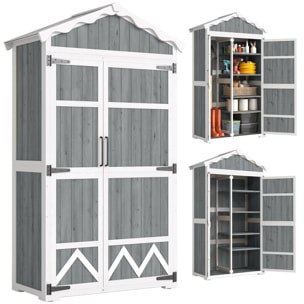 Caseta de Jardín de Madera 105x55x179 cm Cobertizo Jardín Exterior Impermeable Armario Exterior Herramientas con Puertas 4 Estantes Extraíbles Techo Metal Galvanizado Pies Ajustables Gris