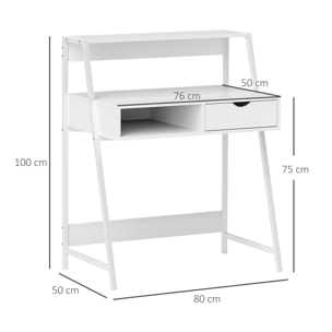 Bureau secrétaire bureau informatique style néo-rétro tiroir niche étagère métal blanc aspect bois blanc