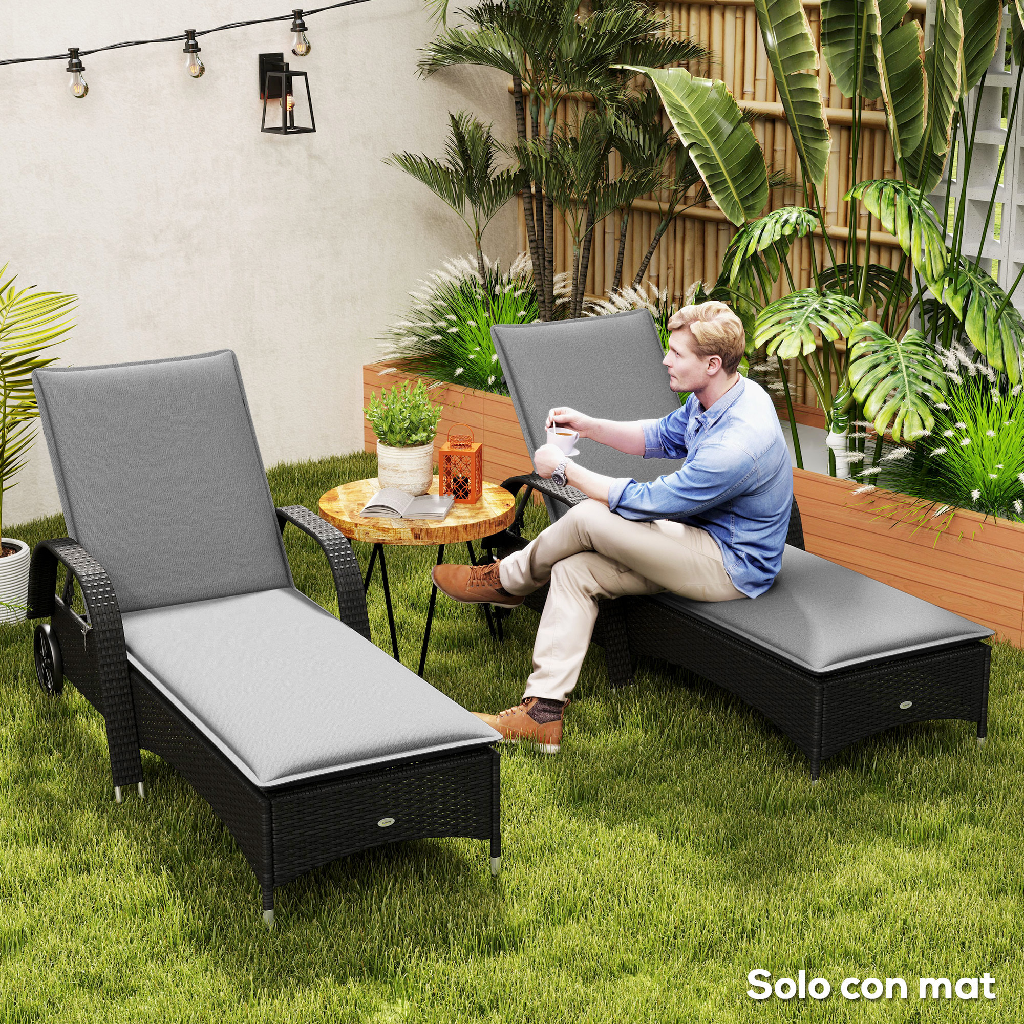 Pack 2 Cojines para Tumbonas Plegables Colchonetas para Tumbonas de Jardín Exterior 193x58x6 cm con Correas de Sujeción Protección UV Resistente a Salpicaduras Gris