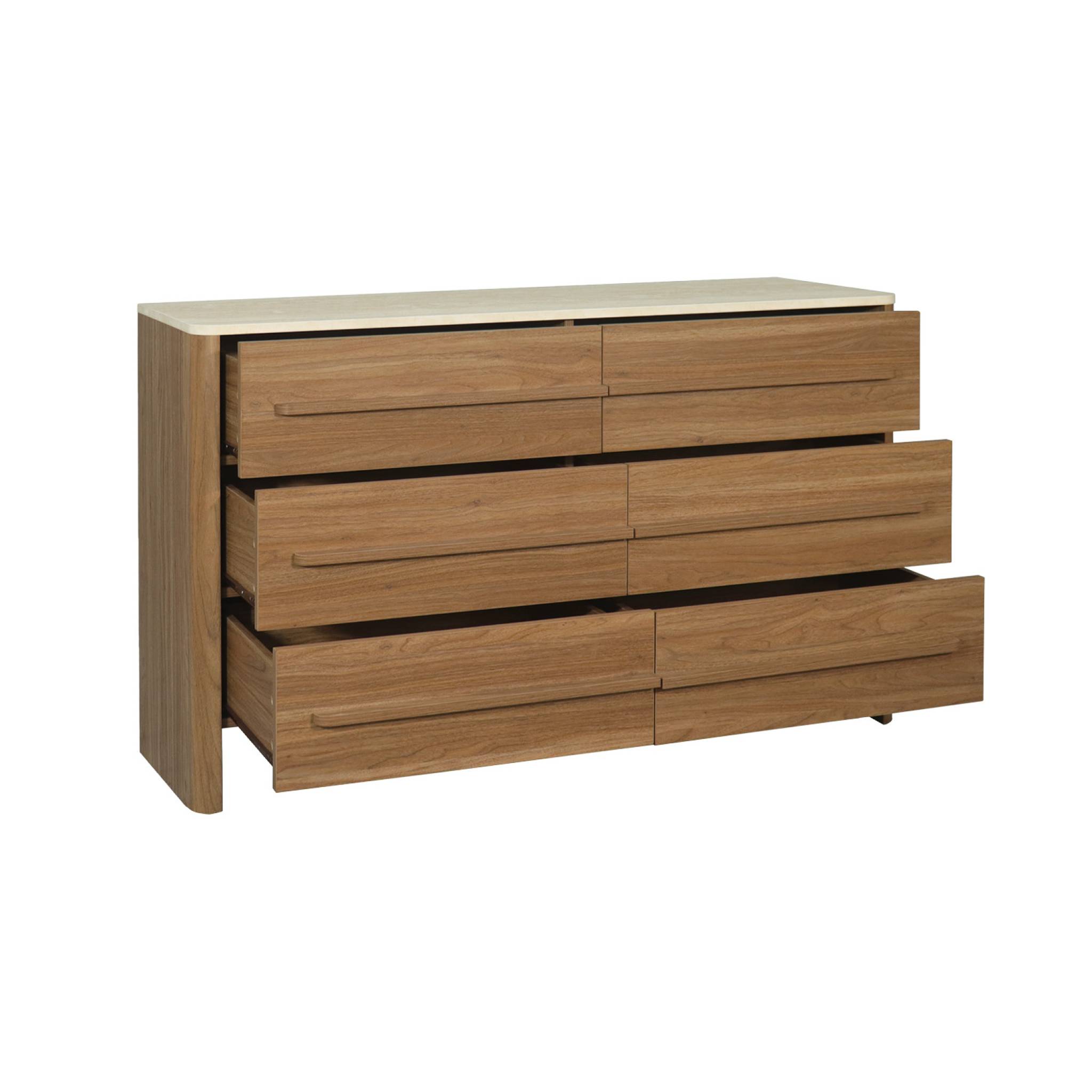 Commode décor bois et effet travertin 6 tiroirs  ARETHA