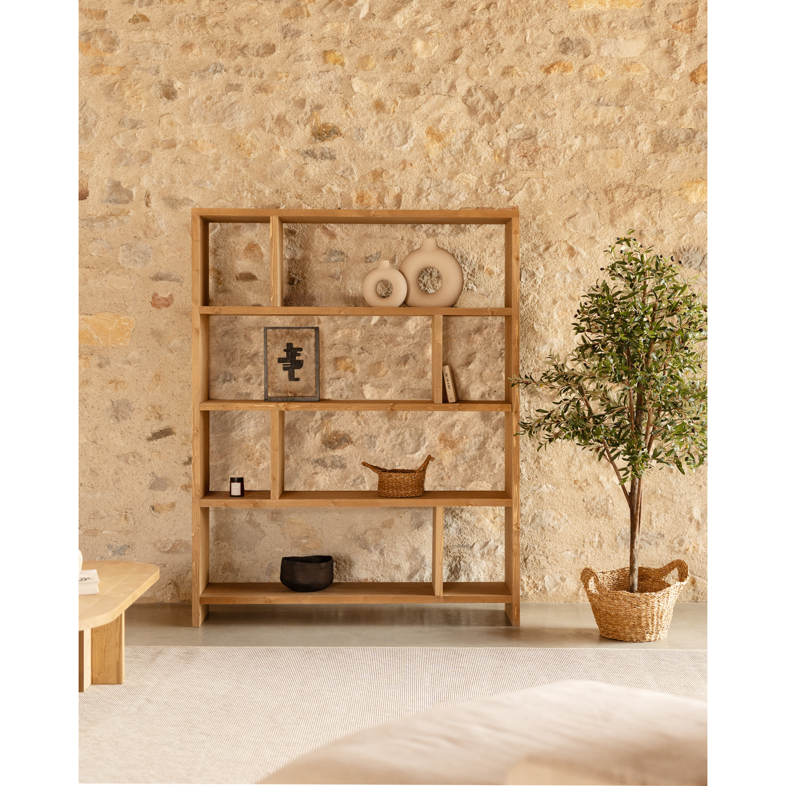 Étagère en bois massif ton chêne moyen de 180x140cm Hauteur: 180 Longueur: 140 Largeur: 35