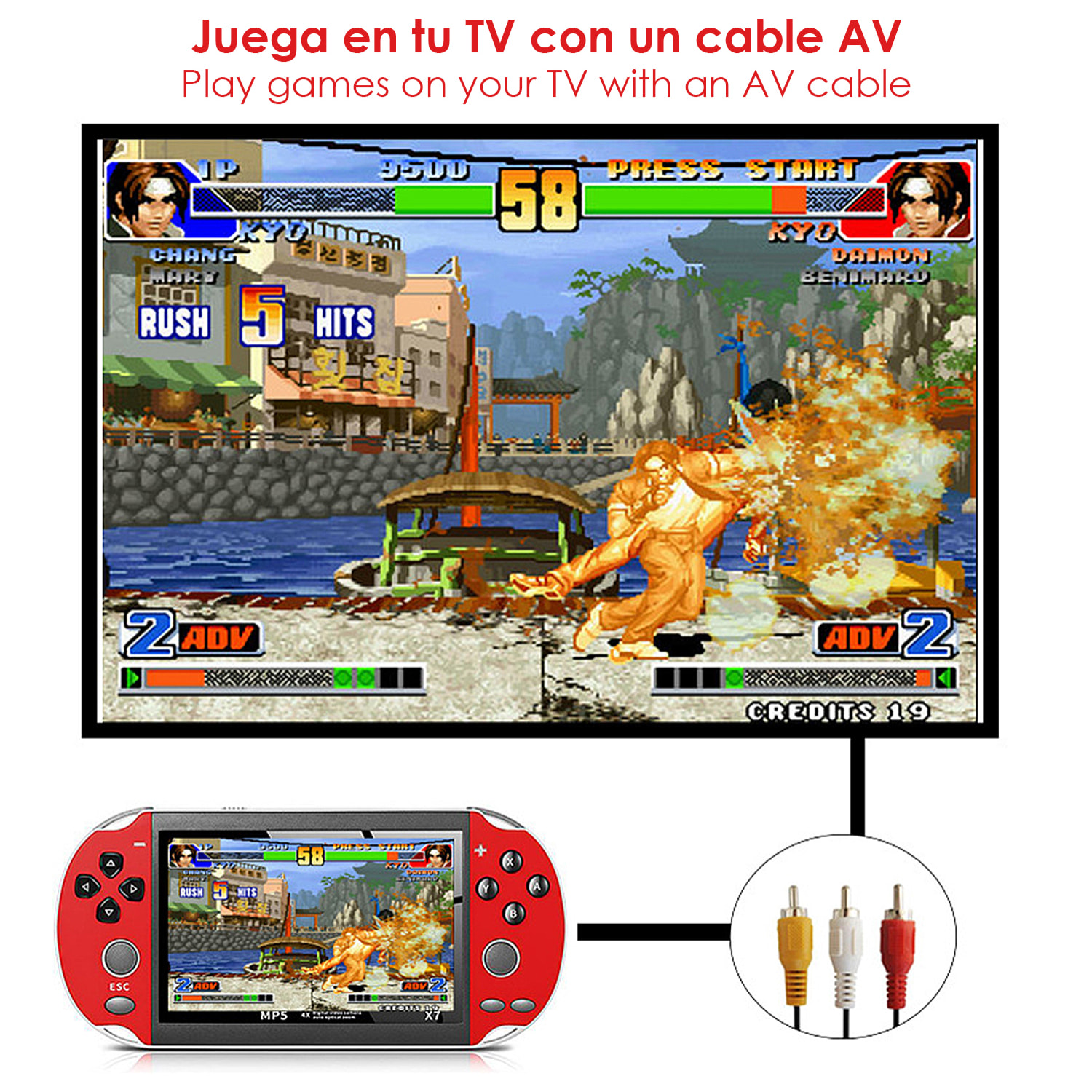 Consola de videojuegos X7 64 bits con juegos clásicos preinstalados. Pantalla 4,3 pulgadas, reproductor multimedia, cámara de fotos.