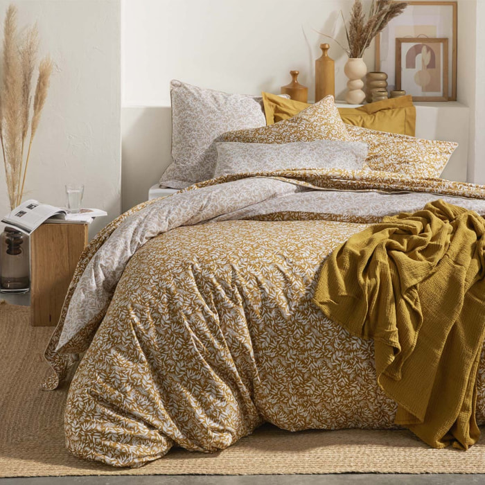 Drap plat imprimé en percale de coton, OMBRAGE, Beige Lin